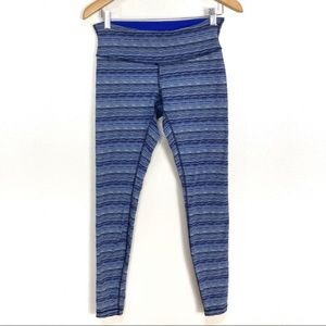 LULULEMON Wunder Under Pant III Space‎ Dye Blue Striped Leggings Women’s Sz 8